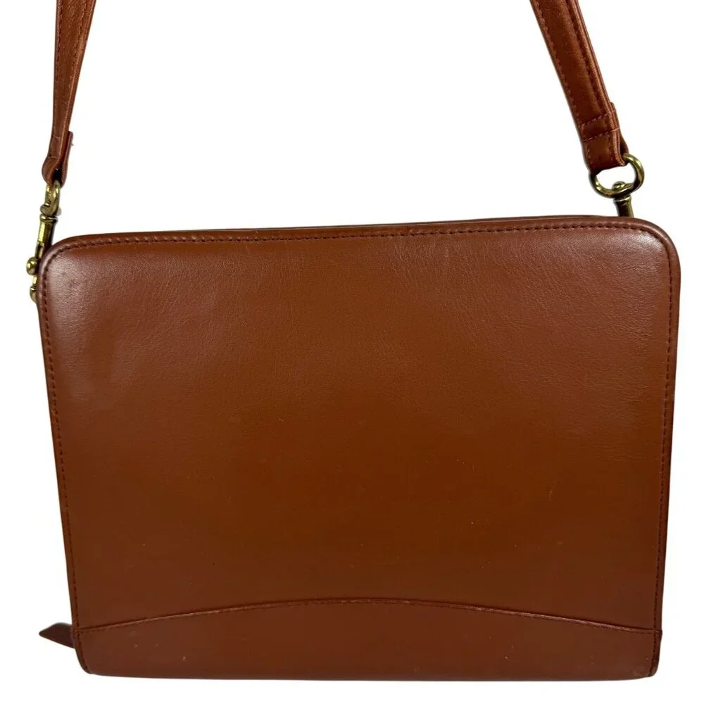 1990s FRANKLIN COVEY Crossbody Brown Leather Zip Around 7-Ring Planner 12215 USA